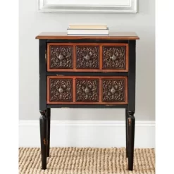 Kenneth 2 Drawer Side Table - Dark Brown - Safavieh
