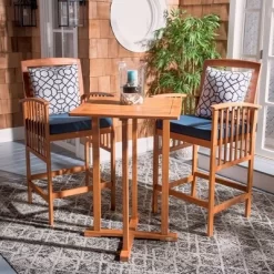 Pate 3pc Bistro Set - Natural/Navy - Safavieh
