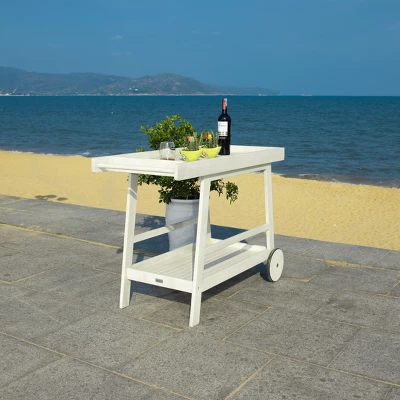 Renzo Indoor/Outdoor Bar Cart - Distressed White - Safavieh 2 Renzo Indoor/Outdoor Bar Cart - Distressed White - Safavieh - Image 2