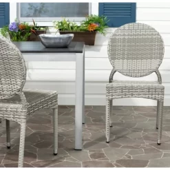 Valdez Indoor Outdoor French Bistro Stacking Side Chair (Set Of 2) - Grey - Safavieh