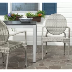 Valdez Indoor Outdoor French Bistro Stacking Arm Chair (Set Of 2) - Grey - Safavieh