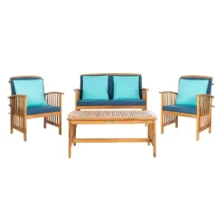 Rocklin 4pc Outdoor Set - Natural Look/Navy - Safavieh