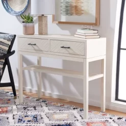 Ajana 2 Drawer Console - Distressed White W/Distressed White Drawer - Safavieh