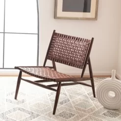 Soleil Leather Woven Accent Chair - Safavieh